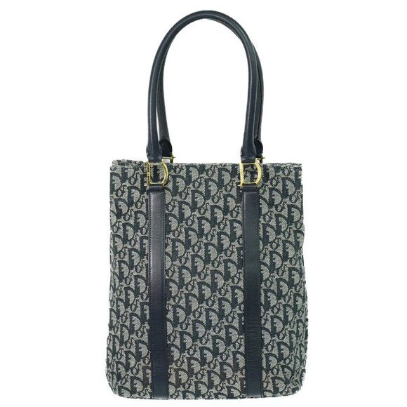 Christian Dior Trotter Canvas Shoulder Tote Bag Navy Gold - Picture 1 of 10